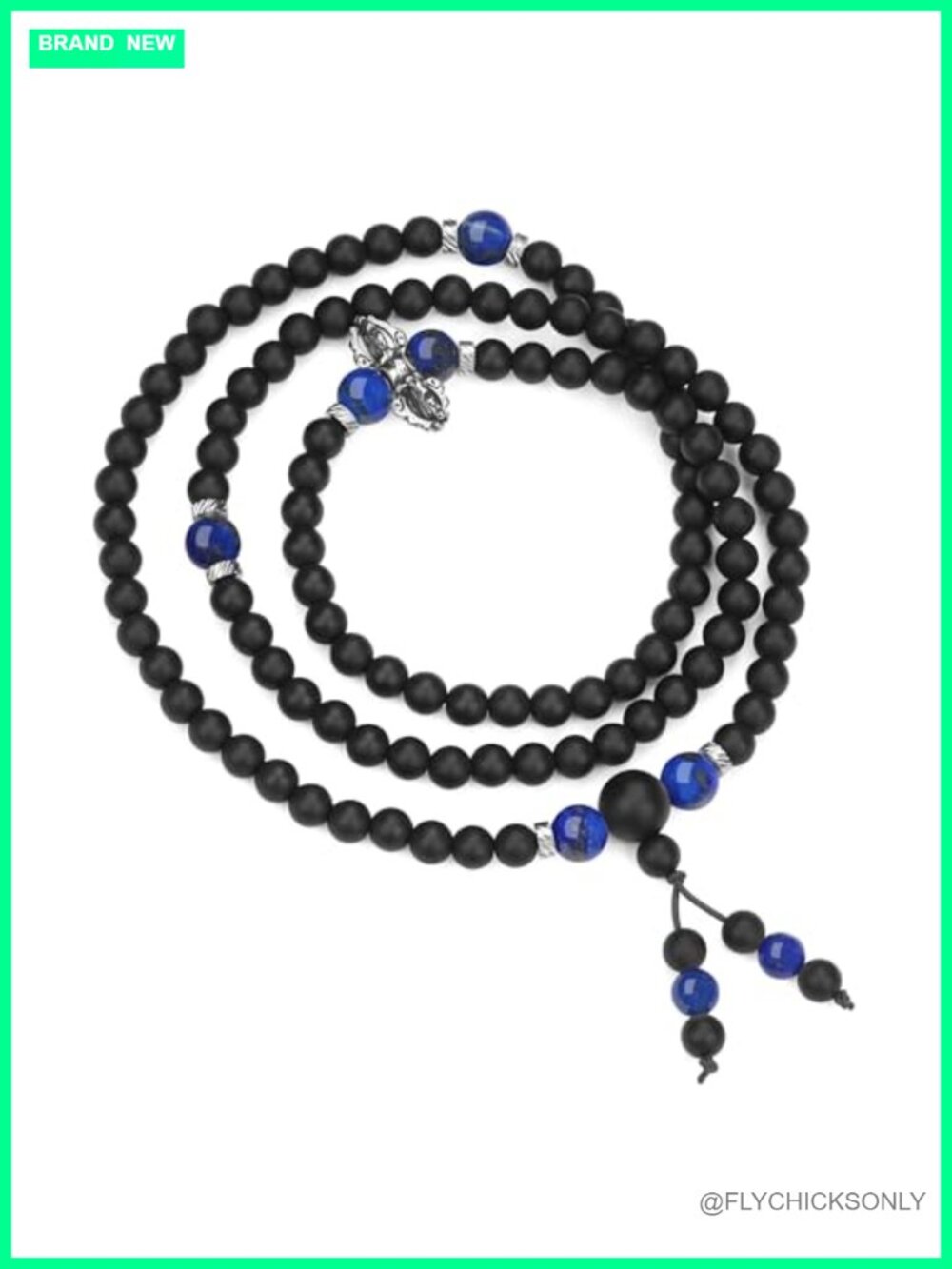 108 Mala Beads Wrap Bracelet Necklace Matte Onyx Lapis Lazuli Vajra Charm